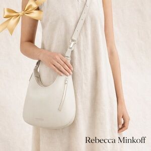 Rebecca Minkoff Pebbled Leather Hobo Shoulder Bag Light Grey